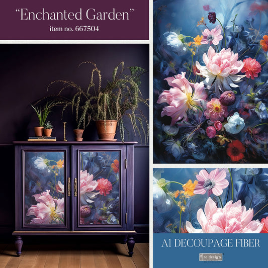 A1 Decoupage Fiber- Enchanted Garden - 1 SHEET