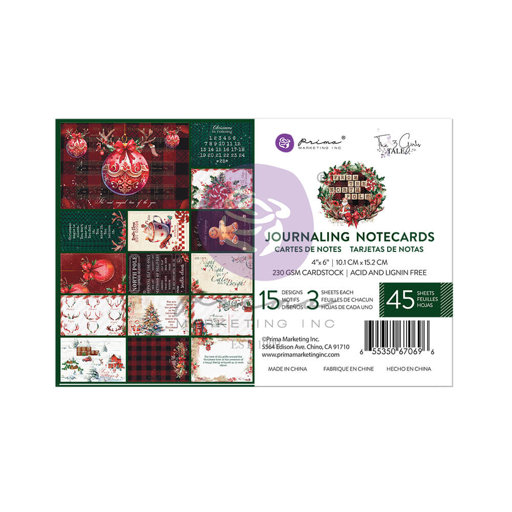 Prima Marketing - From the North Pole Collection 4X6 Journaling Cards - 45 sheets -15 designs x 3 sheets each