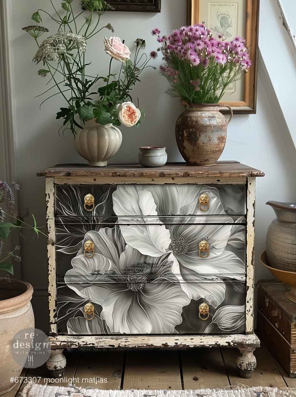 Redesign A1 Decoupage Fiber – Moonlight Matilija – 1 sheet, 23.4″x33.1″