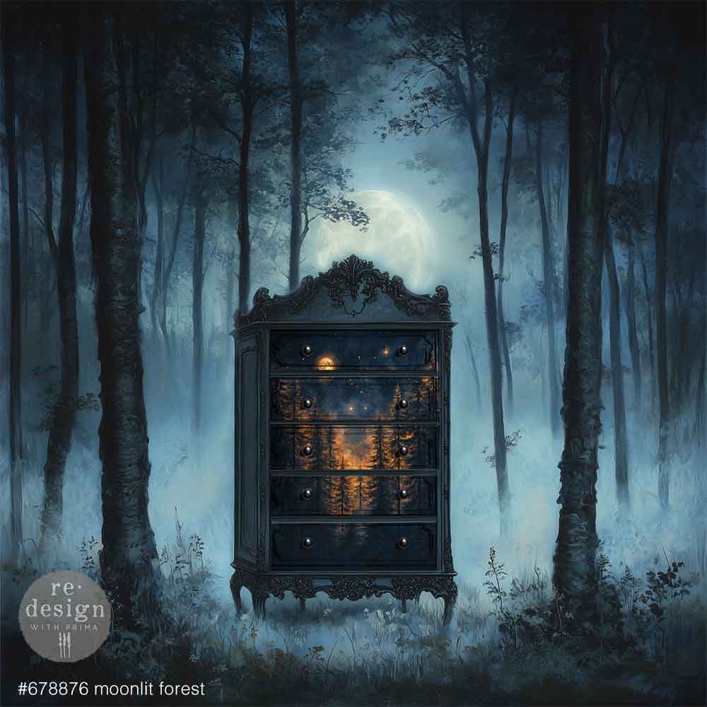 Redesign A1 Decoupage Fiber – Moonlit Forest – 1 sheet, 23.4″x33.1″