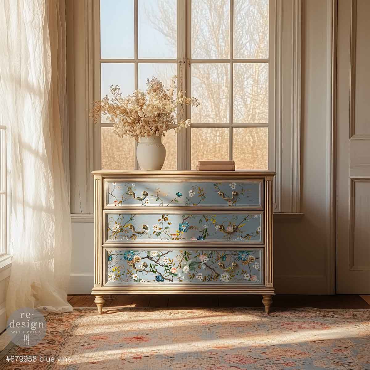 Redesign Decor Transfers® - Blue Vine - cut into 4 sheets -60.96cm x 88.9cm (24″x35″)