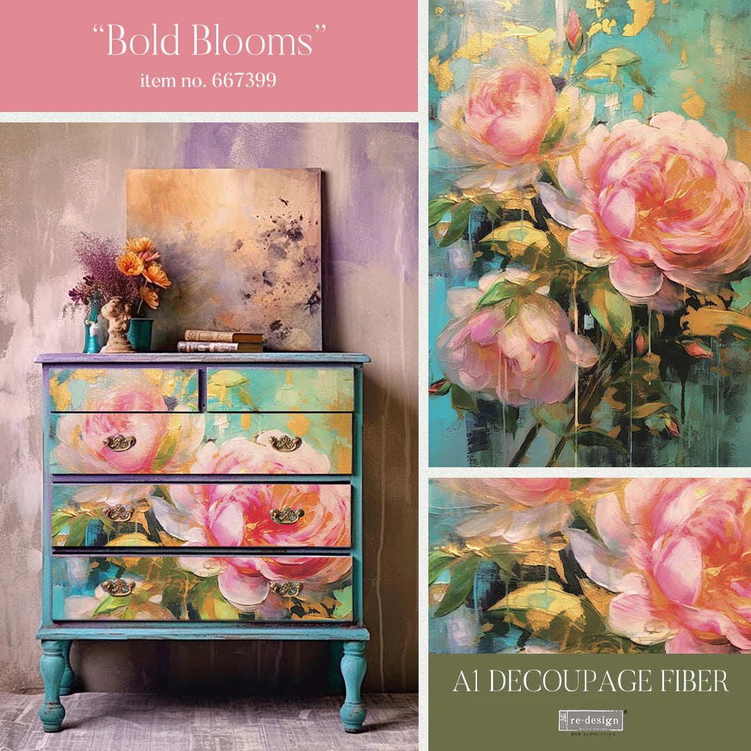 Redesign A1 Decoupage Fiber- Bold Blooms - 1 SHEET