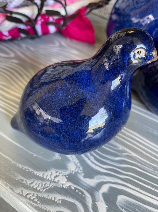 Small French Blue Ceramic  Guinea Fowl /Quail