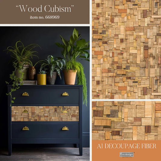 A1 Decoupage Fiber- Wood Cubism - 1 sheet