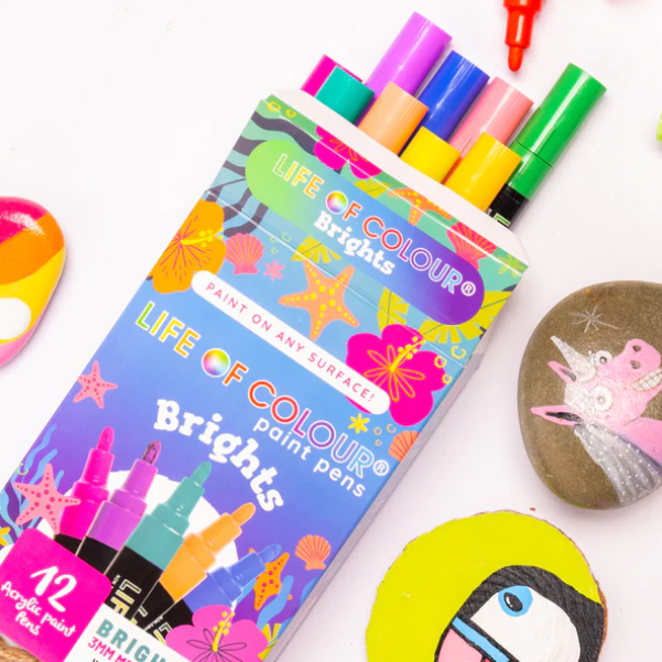 Life of Colour - Bright Colours 3mm Medium Tip Acrylic Paint Pens - Set of 12