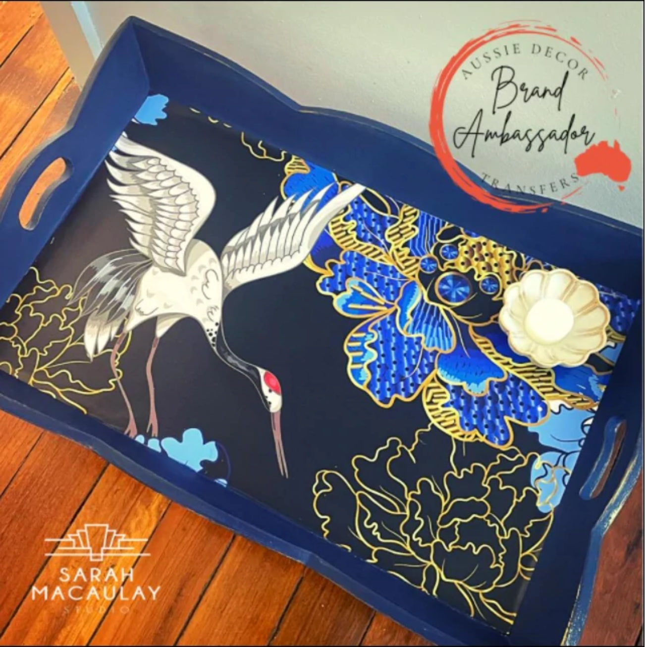 Japanese Cranes & Indigo Blooms - Self adhesive Decoupage Print