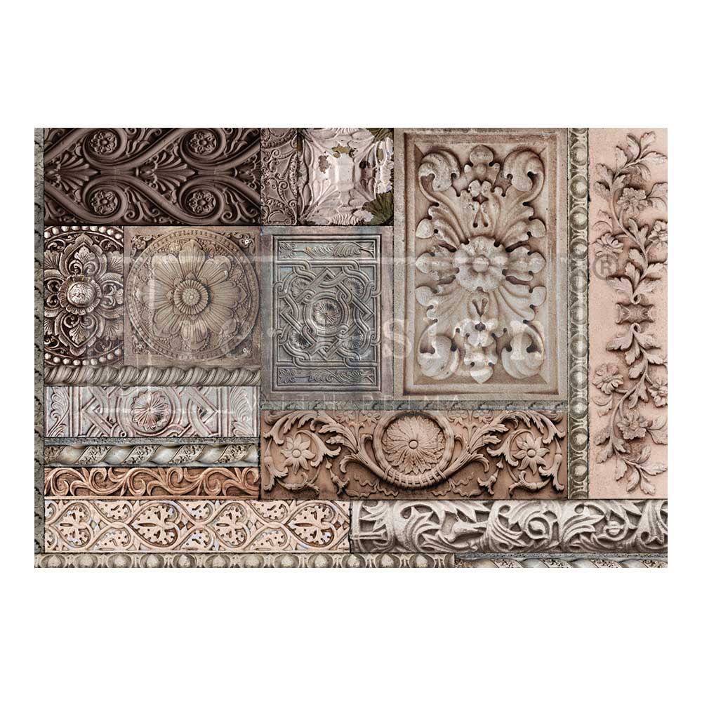 Redesign A1 Decoupage Fiber – Carved Stonework – 1 SHEET