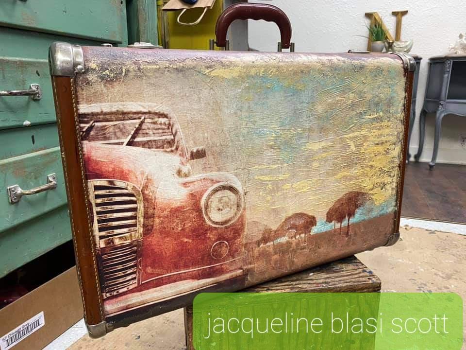 Old Red Car - Mint Decoupage Paper