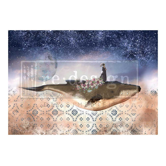 Redesign A1 Decoupage Fiber – Whale in Cosmos – 1 SHEET