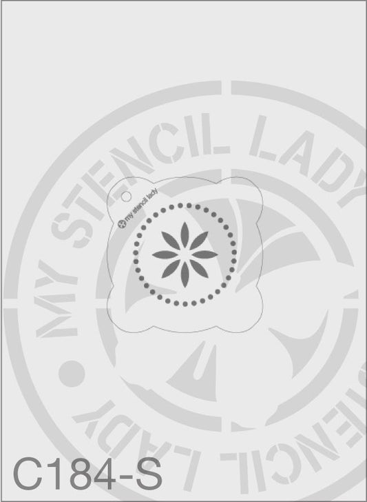 Star Flower With Dots - MSL C184 Stencil Small Round 65mm Max Design cutout (sheet size 95x