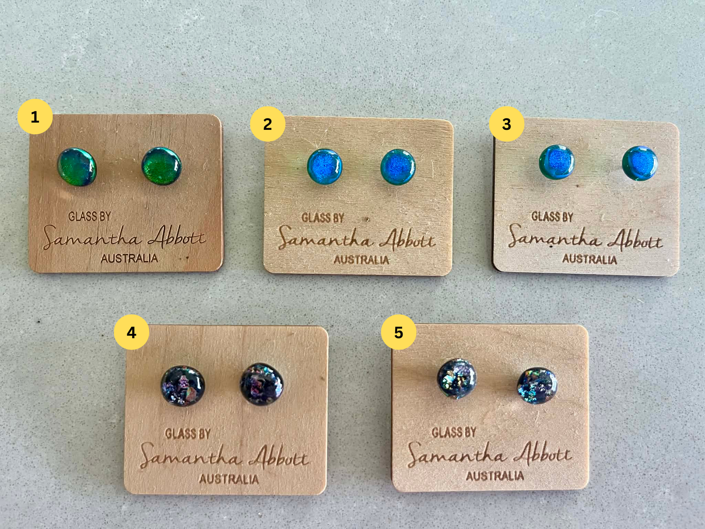 Samantha Abbott Studs - Shimmer Green, Blue and Metallic