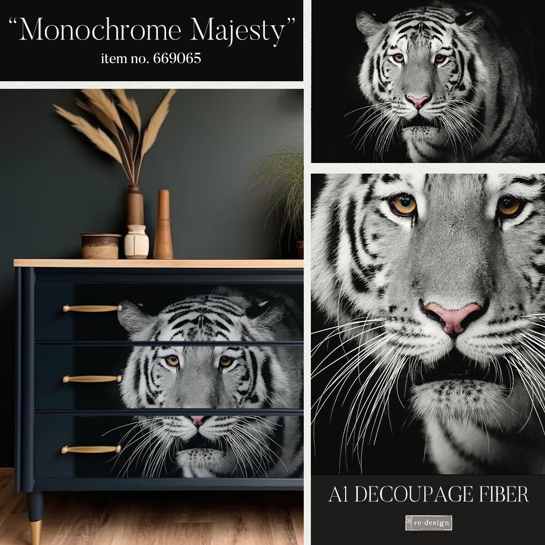 A1 Decoupage Fiber- Monochrome Majesty - 1 SHEET