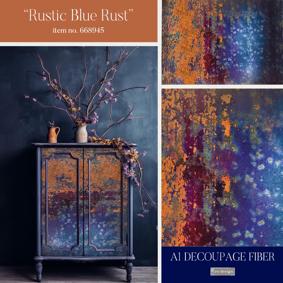 A1 Decoupage Fiber-Rustic Blue Rust - 1 SHEET