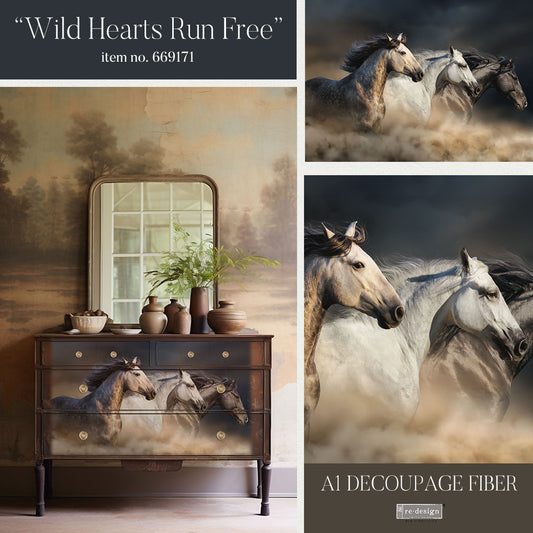 A1 Decoupage Fiber- Wild Hearts Run Free - 1 SHEET