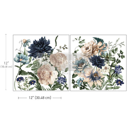 Re-design Maxi Transfer  – Cerulean Blooms – 2 sheets, 12"x12" each (30.48x30.48cm)