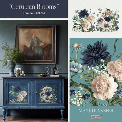 Re-design Maxi Transfer  – Cerulean Blooms – 2 sheets, 12"x12" each (30.48x30.48cm)