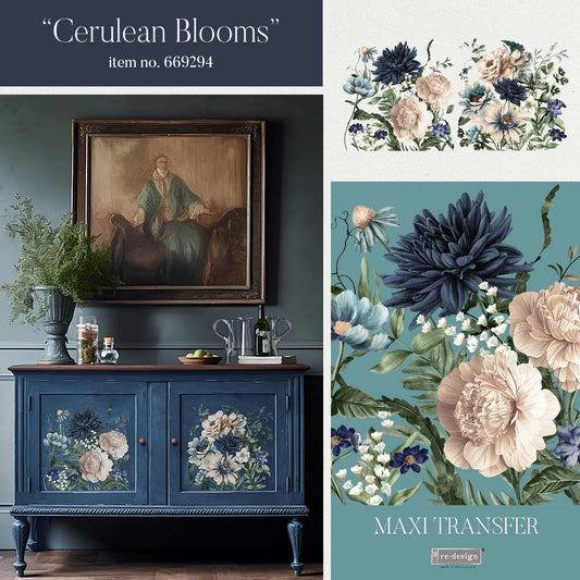 MAXI TRANSFERS  – Cerulean Blooms – Re-design Decor Transfer