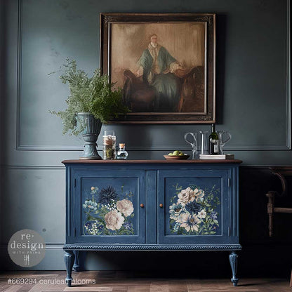 Re-design Maxi Transfer  – Cerulean Blooms – 2 sheets, 12"x12" each (30.48x30.48cm)