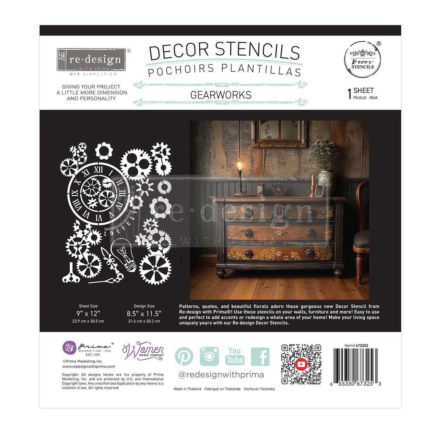 Redesign Decor Stencils® – GearWorks – 1 pc, sheet size 9"x12"