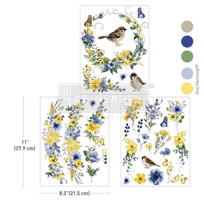 Redesign Middy Transfers –  Sunlit Aviary – 3 sheets, 21.59cm x 27.94cm (8.5″x11″)