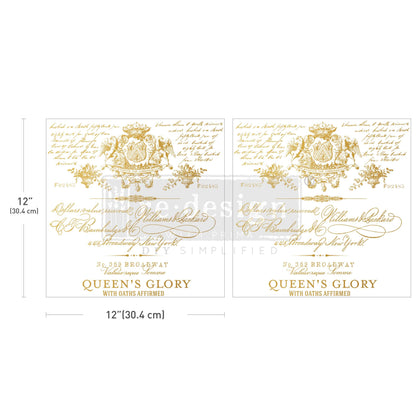 Redesign Maxi Transfers® – Queen’s Glory – 2 sheets, 30.48cm x 30.48cm