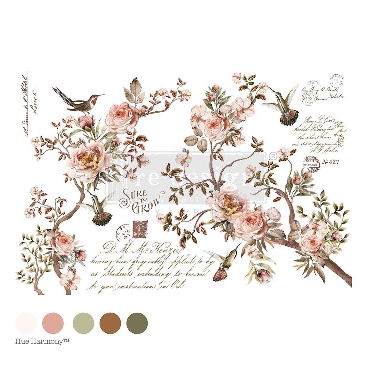 Redesign Decor Transfers® – Blossom Tweet – total sheet size 60.96cm x 88.9cm, cut into 4 sheets