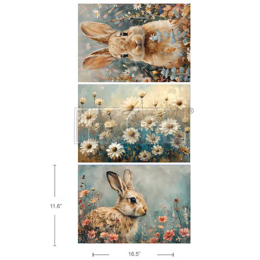 Redesign A3 Decoupage Fiber Pack - Garden Bunny Tales - 3 sheets, A3 Size