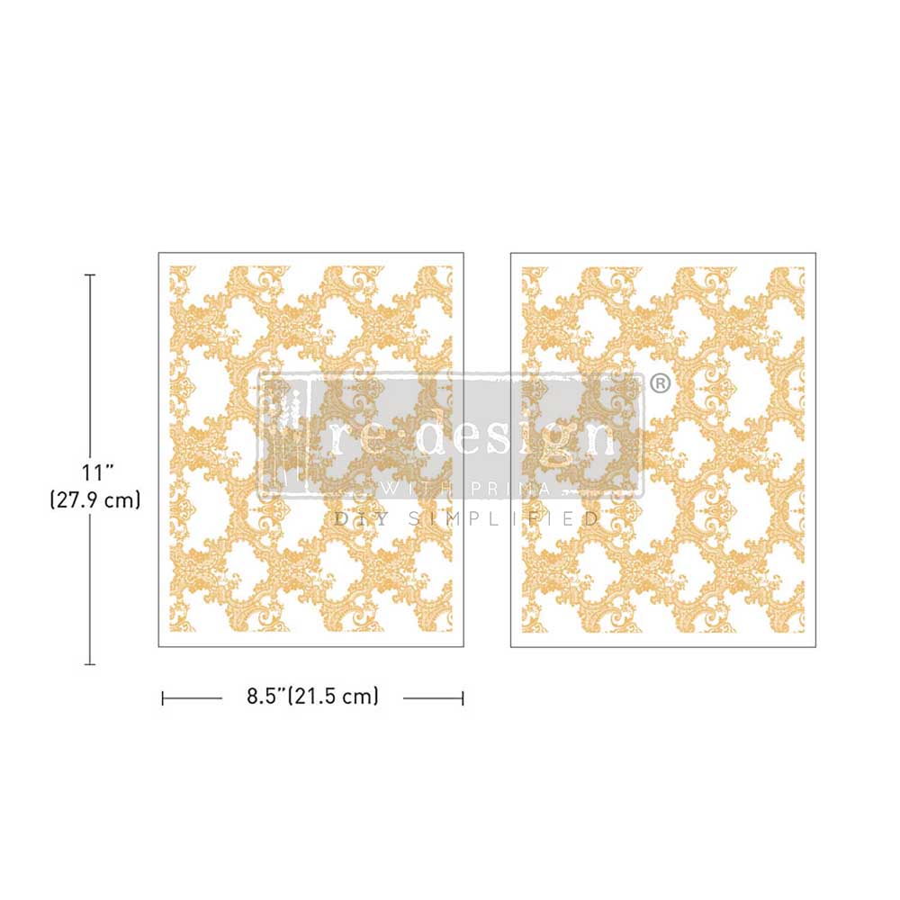 Kacha Middy Foil Transfers - Golden Lacework - 2 sheets, 8.5" x 11"