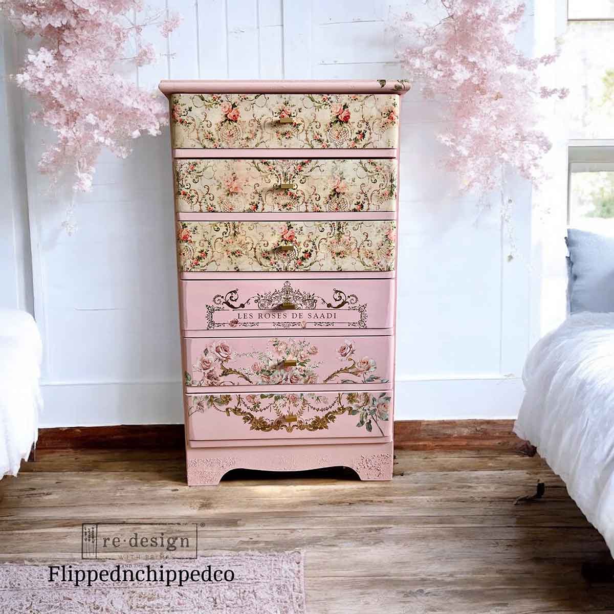 Redesign Double Delight Decoupage Fiber Paper Set – Blushing Bloom – Total 2 sheets – 1 sheet - 49.53cm x 76.2cm + 1 sheet - 29.71cm x 41.91cm