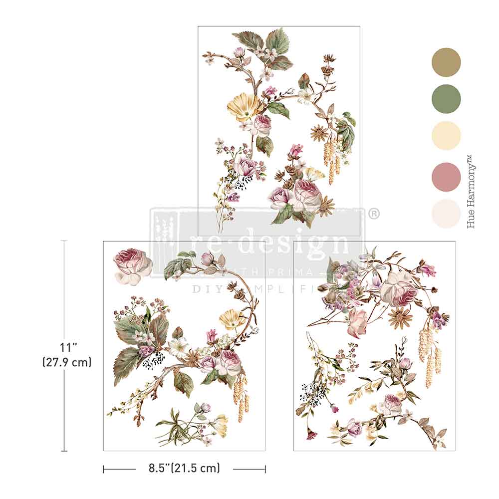 Redesign Middy Transfers –  Rosette Royale – 3 sheets, 21.59cm x 27.94cm