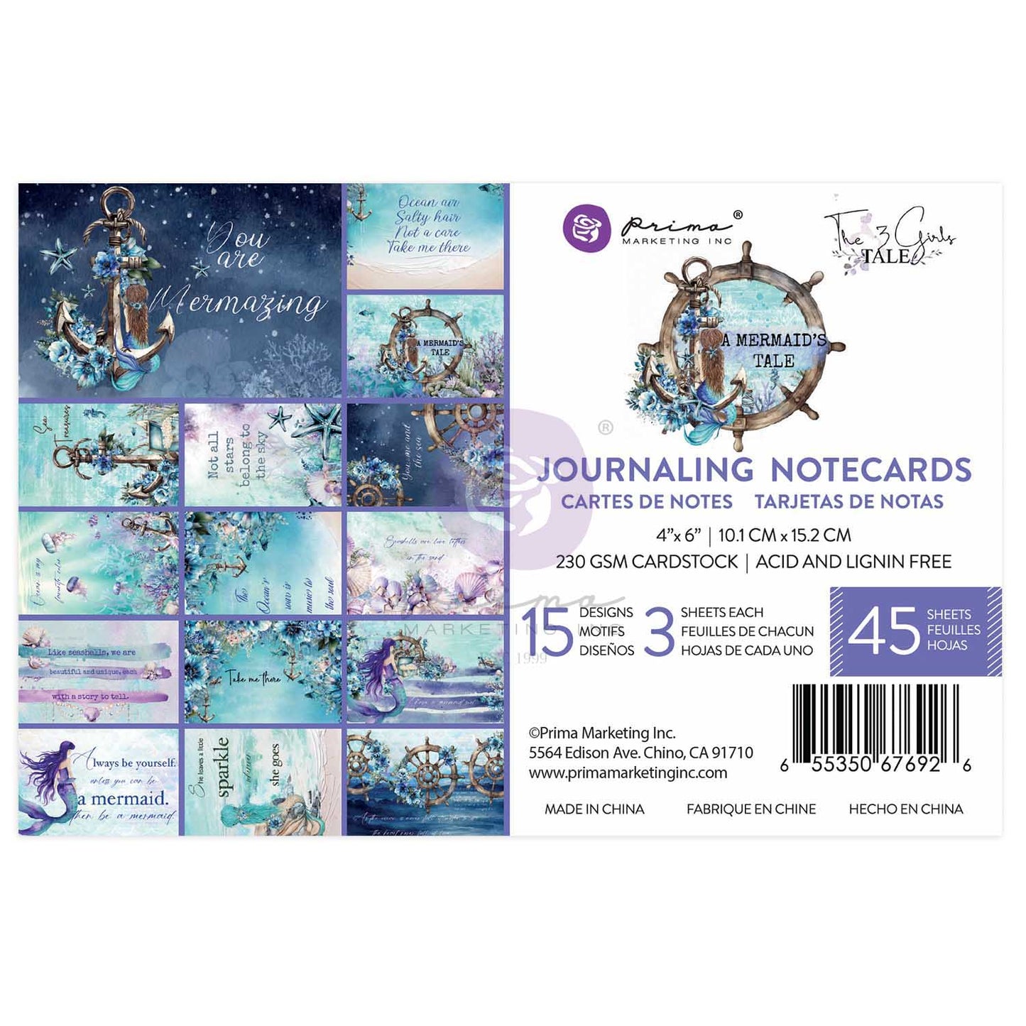 Prima Marketing - A Mermaid's Tale Collection 4x6 Journaling Cards - 45 sheets - 15 designs x 3 sheets each