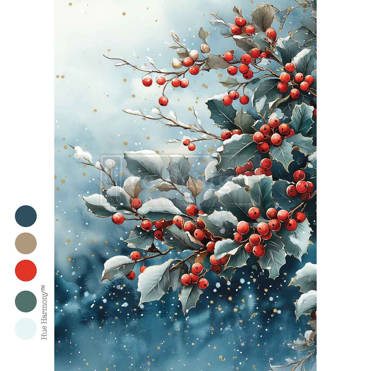 Redesign A4 Decoupage - Frosted Boughs & Berries - 1 sheet, 21cm x 29.6cm (8.27′′×11.69′′)