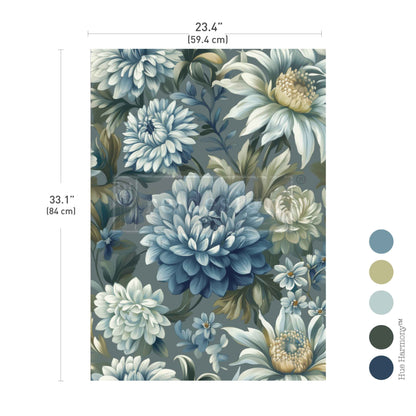 Redesign A1 Decoupage Fiber – Mystic Blue Florals – 1 sheet, 23.4″x33.1″