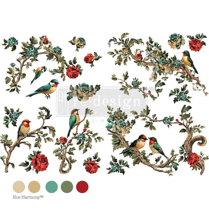 Redesign Decor Transfers® - Rosette Aviary - total sheet size 24"x35" (60.96cm x 88.9cm)
