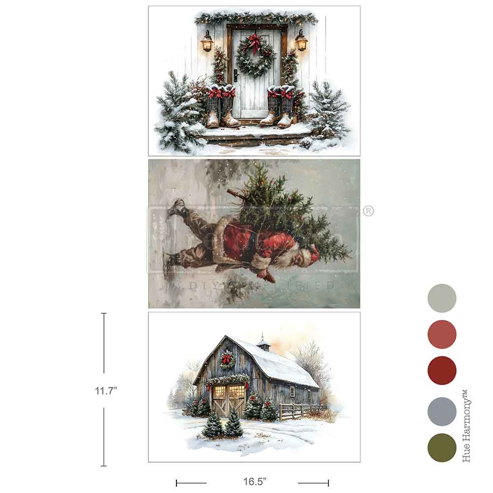 Redesign A3 Decoupage Fiber Pack - Santa's Woodland Stroll - 3 sheets, 29.7cm x 42cm each