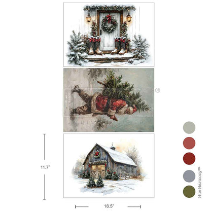 Redesign A3 Decoupage Fiber Pack - Santa's Woodland Stroll - 3 sheets, 29.7cm x 42cm each