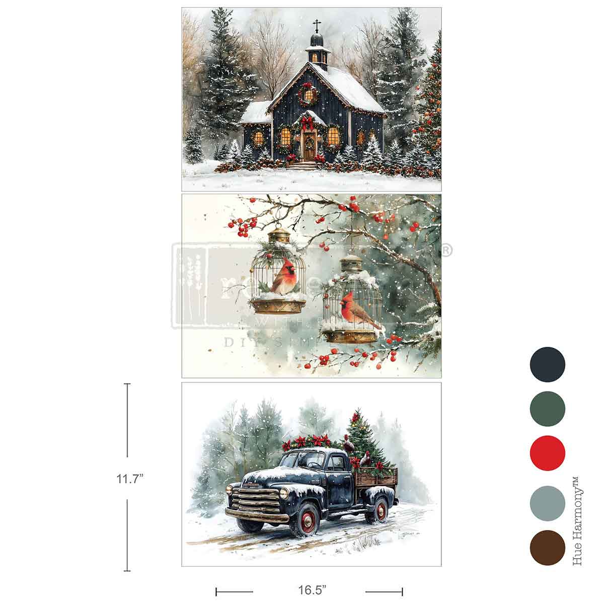 Redesign - A3 Decoupage Fiber Pack - Christmas Blessings - 3 sheets, 29.7cm x 42cm each