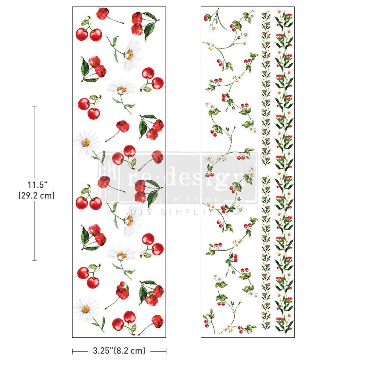 Redesign Luxe Transfers - Daisy Cherry Delight – 2 sheets, 3.25″x11.5″ (8.255cm x 29.21cm)