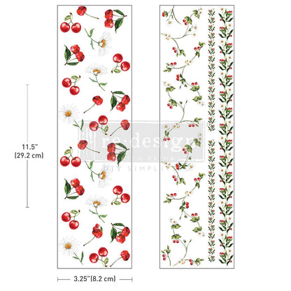 Redesign Luxe Transfers - Daisy Cherry Delight – 2 sheets, 3.25″x11.5″ (8.255cm x 29.21cm)