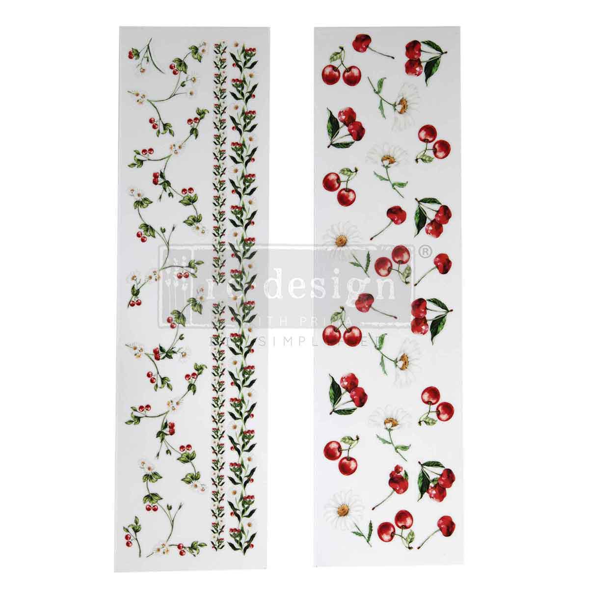 Redesign Luxe Transfers - Daisy Cherry Delight – 2 sheets, 3.25″x11.5″ (8.255cm x 29.21cm)