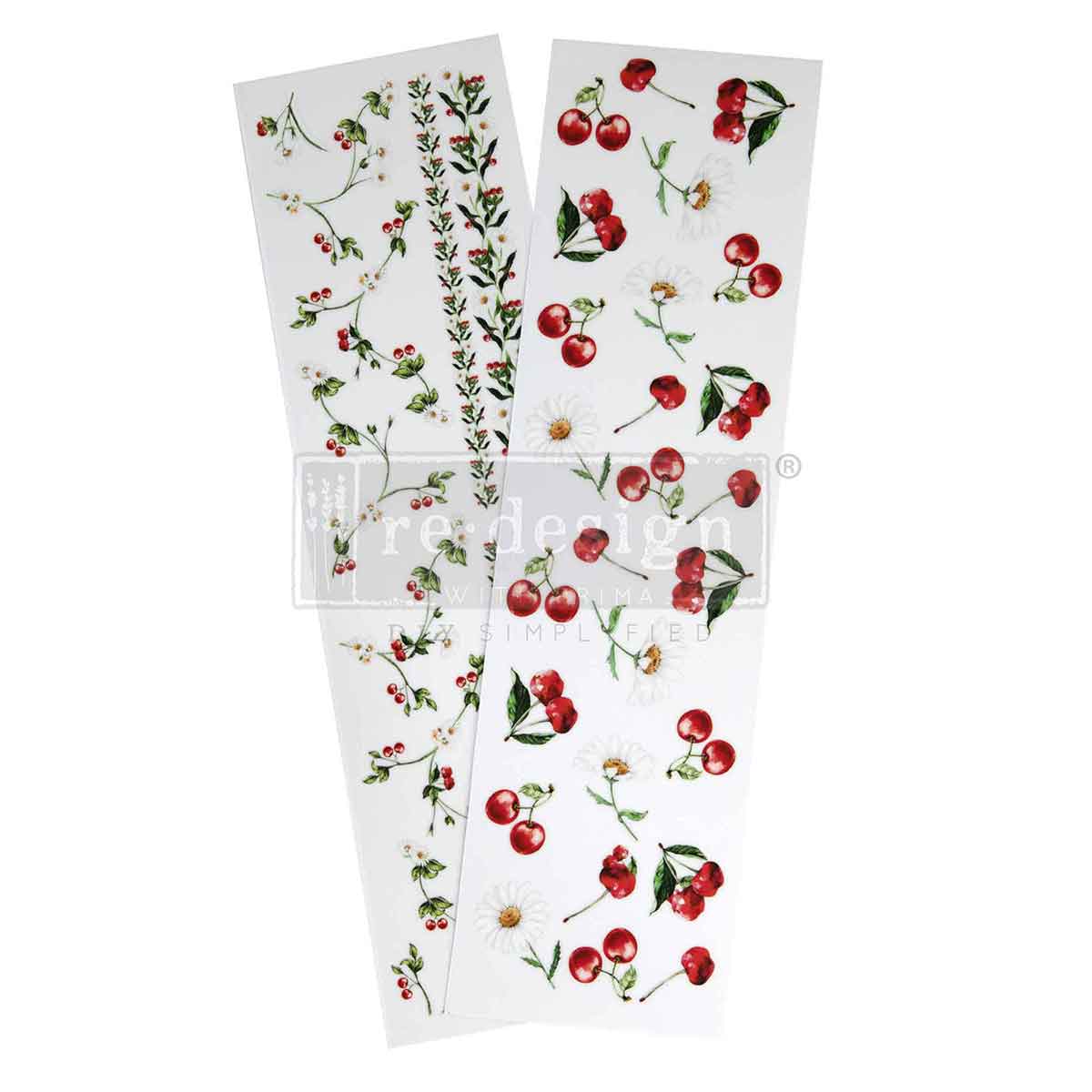 Redesign Luxe Transfers - Daisy Cherry Delight – 2 sheets, 3.25″x11.5″ (8.255cm x 29.21cm)