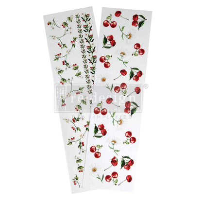 Redesign Luxe Transfers - Daisy Cherry Delight – 2 sheets, 3.25″x11.5″ (8.255cm x 29.21cm)