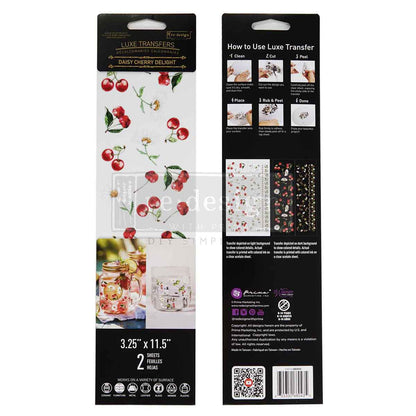 Redesign Luxe Transfers - Daisy Cherry Delight – 2 sheets, 3.25″x11.5″ (8.255cm x 29.21cm)