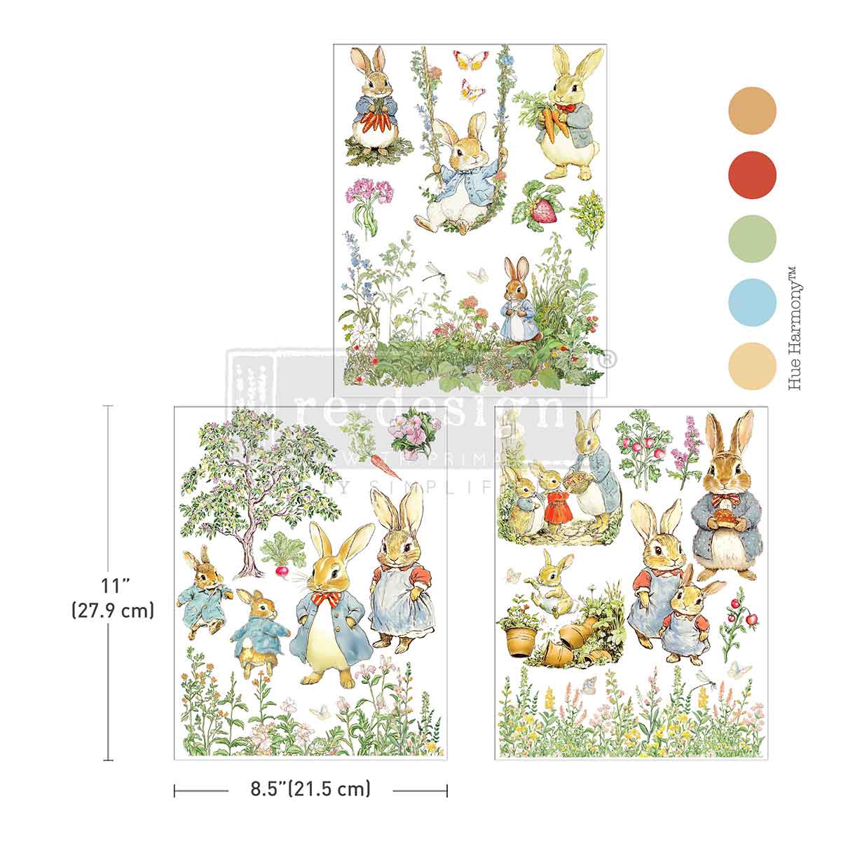 Redesign Middy Transfers -  The Cottontail Diaries – 3 sheets, 8.5″x11″ (21.59cm x 27.94cm)