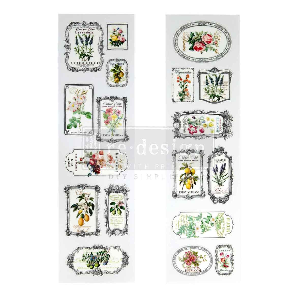 Redesign Luxe Transfers - Fleur De Frame – 2 sheets, 3.25″x11.5″ (8.255cm x 29.21cm)