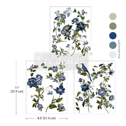 Redesign Middy Transfers - Blue Nest Blooms – 3 sheets, 8.5″x11″ (21.59cm x 27.94cm)