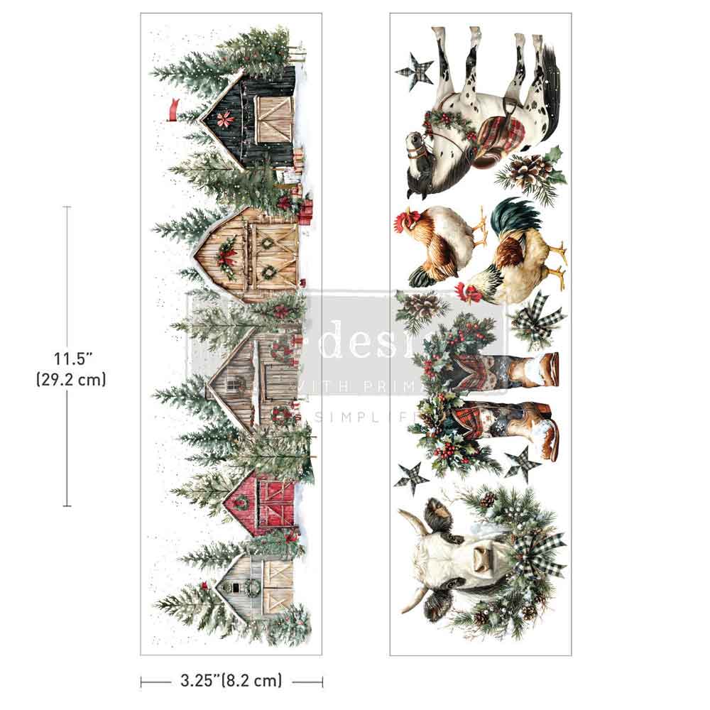Redesign Luxe Transfers - Christmas On The Farm – 2 sheets, 3.25″x11.5″ (8.255cm x 29.21cm)