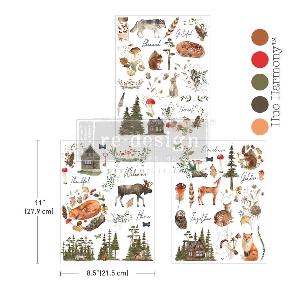 Redesign Middy Transfers - The Forager’s Retreat – 3 sheets, 8.5″x11″ (21.59cm x 27.94cm)