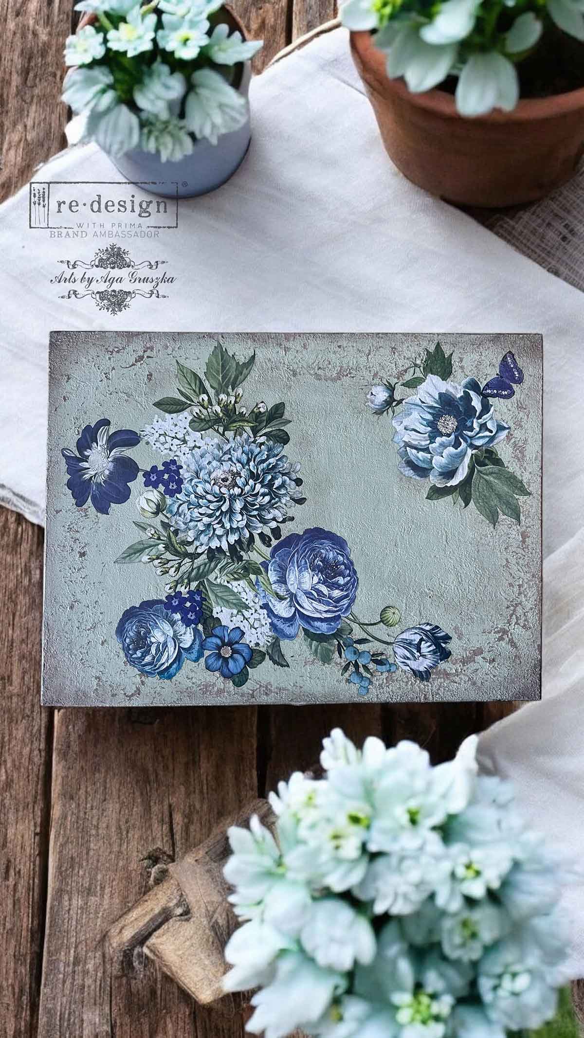 Redesign Small Transfers - Indigo Petals - 3 sheets, 6" x 12"