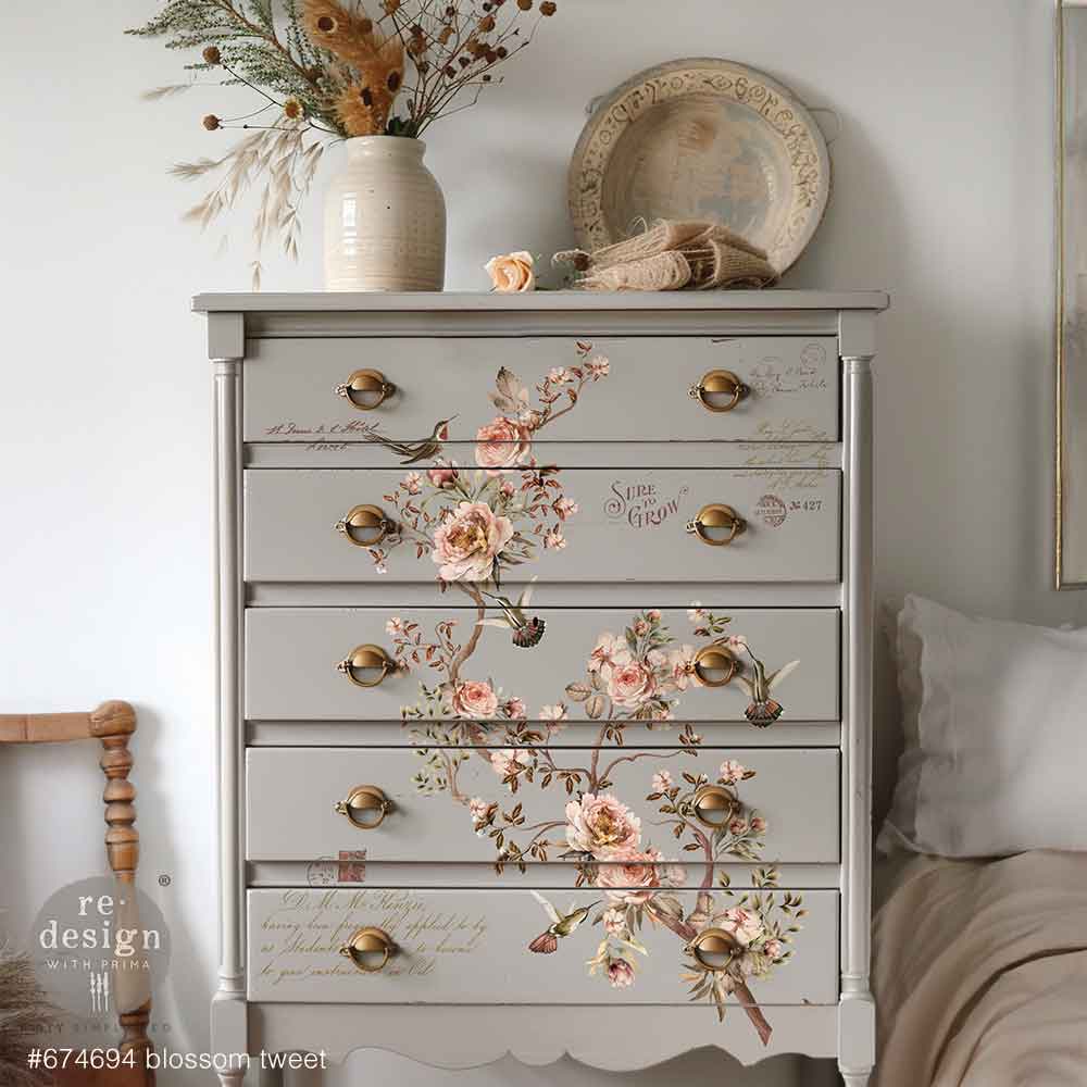 Redesign Decor Transfers® – Blossom Tweet – total sheet size 60.96cm x 88.9cm, cut into 4 sheets